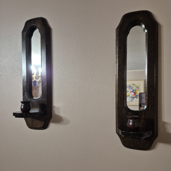Vintage Mirrored Wood Candle Sconces - Picture 3 of 15